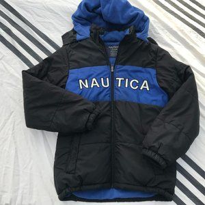 Nautica Toddler Boys Winter Coat Fleece Hooded Bubble Jacket L 14/16 Blue LARGE